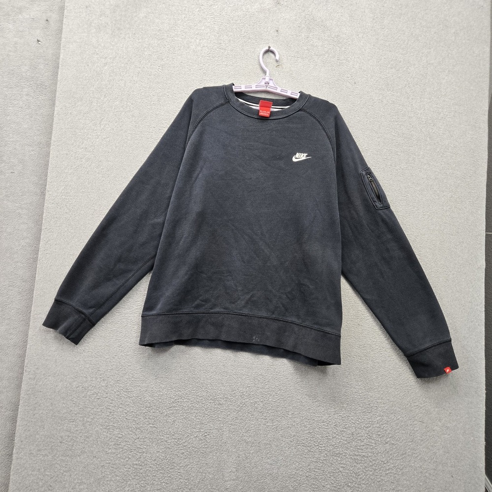 Nike Men Sweatshirt 2XL Black Swoosh Logo Fleece Activewear Zipped Pocket